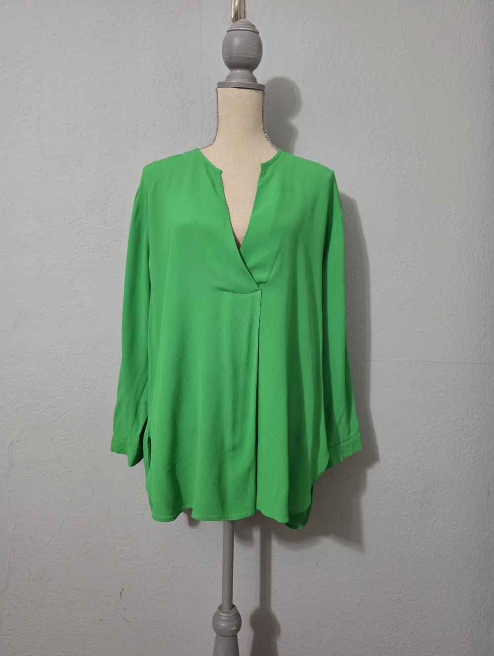 Zara Green Front Pleat Long Sleeve Blouse Size XXL